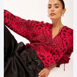 BOGO! EQUIPMENT Hailey Long Sleeve Blouse Animal Print Persian Red Large